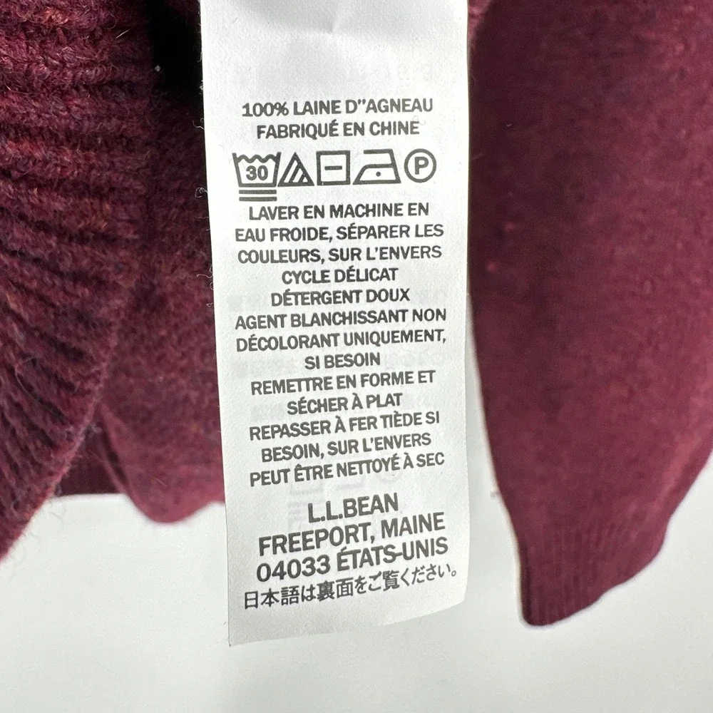 Vntg LL Bean Mens Knit Lambswool V Neck Sweater Burgundy Red L Christmas Holiday